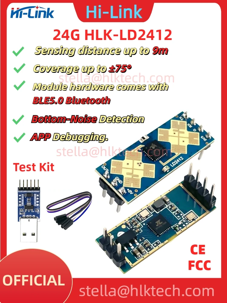 HLK-LD2412 HLK-LD2410B 24G 9m Human Presence and Motion Sensor Long Distance and Larger Angle Radar FMCW Ranging Module LD2412