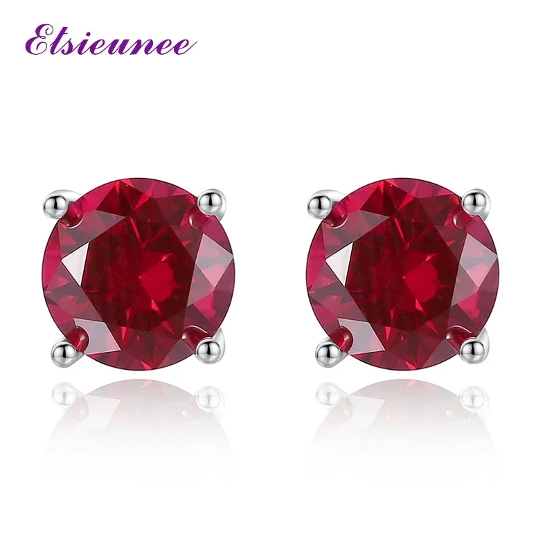 

Vintage Cute 925 Sterling Silver 5MM 6MM Ruby Tourmaline Gemstone Ear Stud Earrings for Women Anniversary Party Fine Jewelry