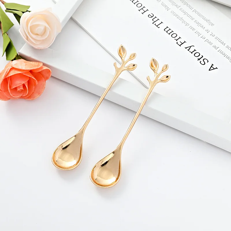 50Pcs/lot=25Boxes Gold Wedding gifts for guests of Leaf Design Spoon sets for Bridal shower Party favors and Leaf coffee spoons