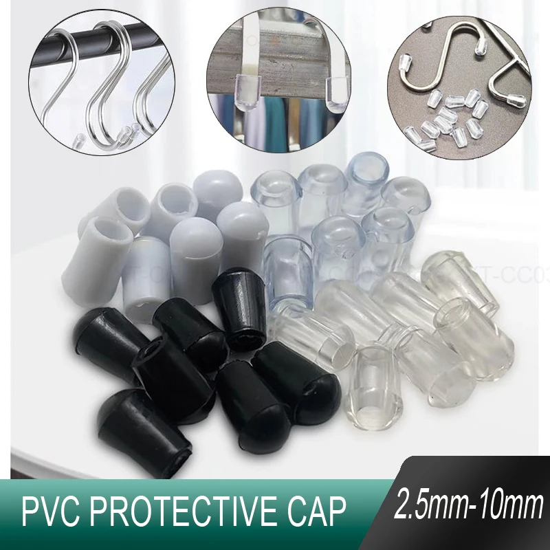 2.5/3/3.5/4/5/6/7/8/10mm PVC Round End Cap Cover Screw Thread Hook Cover Soft Plastic Caps Coat Hanger Anti Protective Sleeve