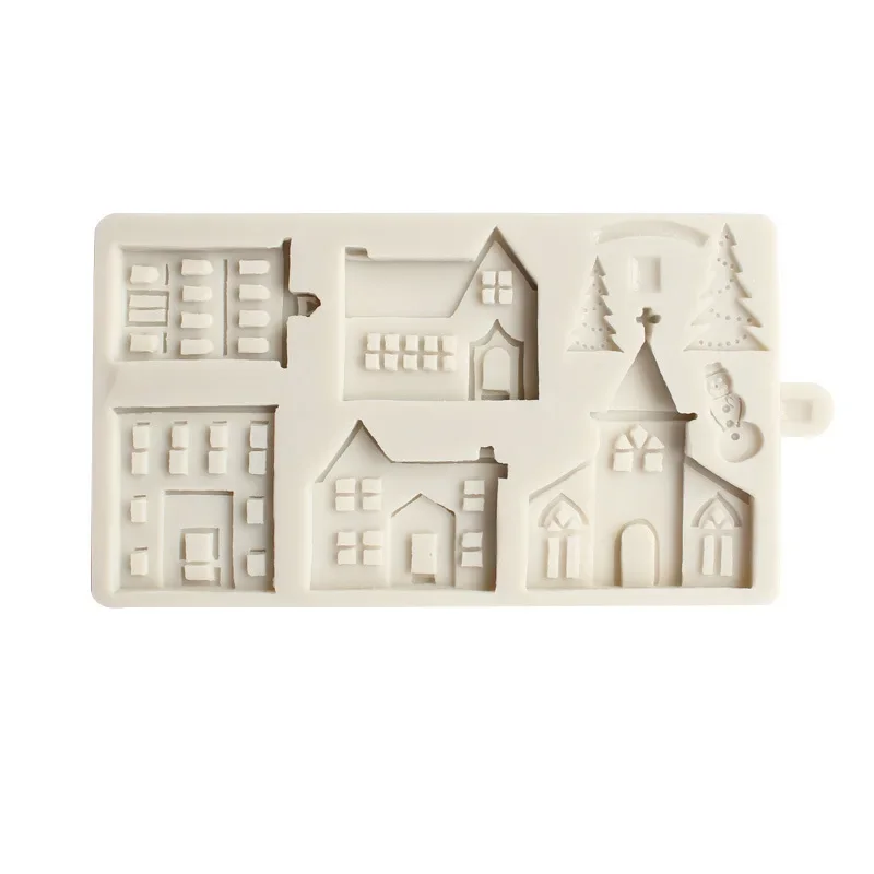 2021 New Castle Christmas House Liquid Silicone Mold, Fondant Soft Clay Epoxy Plaster Decoration Modeling Tool