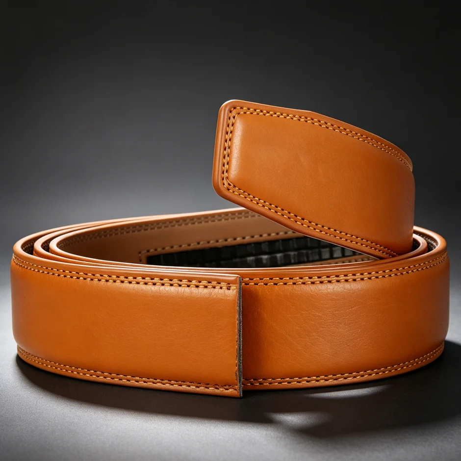 Luxury No Buckle Ratchet Belts Men Stylish Mens Leather Belts Without Buckles 3.5cm Wide High Quality Coffee Blue Yellow B287