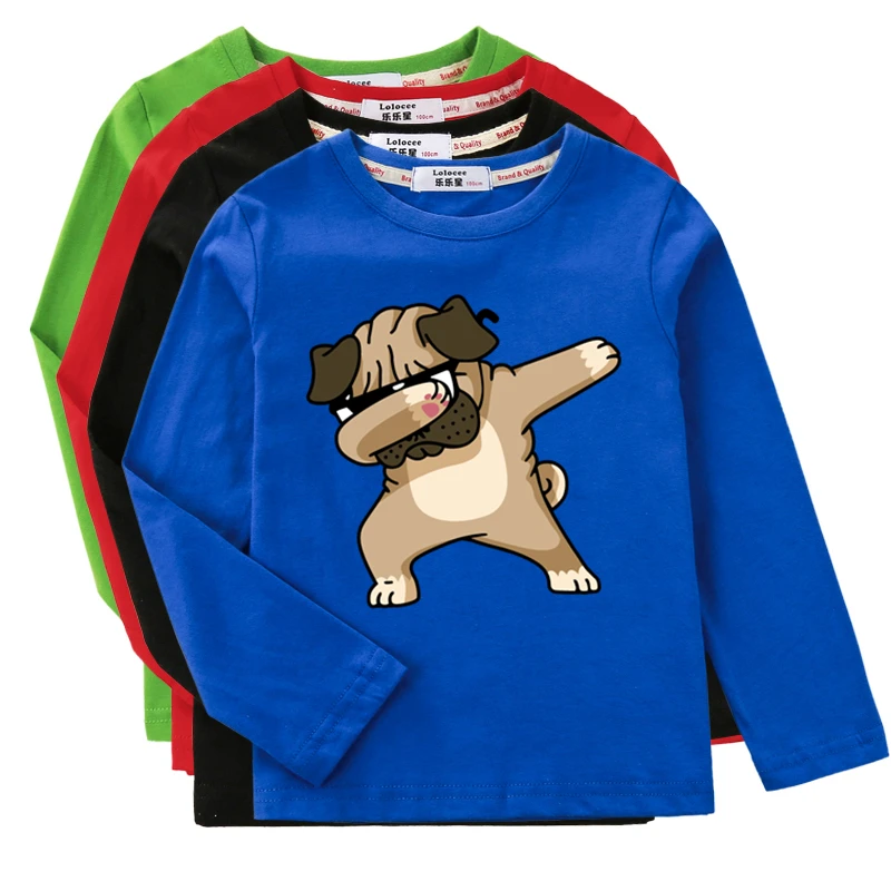 Kids Fall Spring Clothes Dog Dabbing T-Shirts Boys & Girls Funny Print Shirts Long Sleeve Cotton Tops Tees