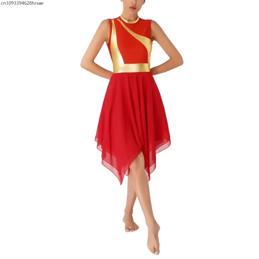 女性典礼賛美叙情的なダンスドレス社交ダンス教会聖歌隊礼拝衣装ノースリーブ光沢のあるスパンコールダンスウェア