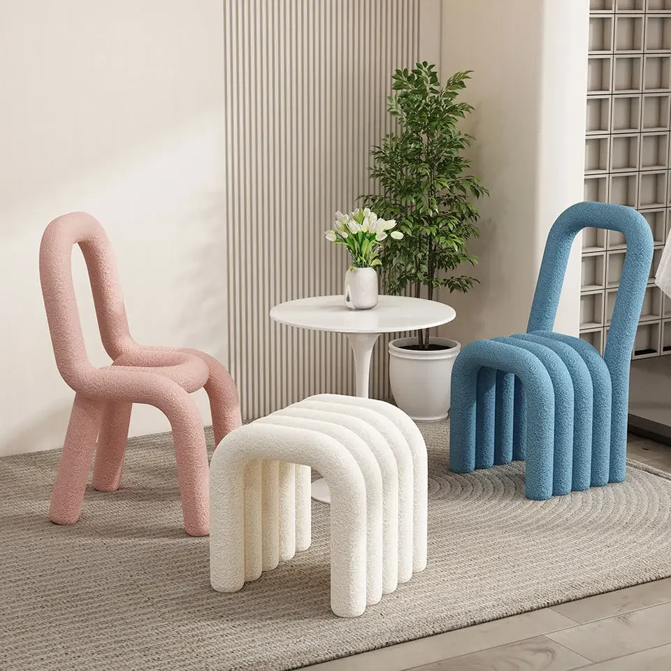 2024 Hot Sale Fashion Simple new special-shape room stool chair Candy color steel pipe Chair