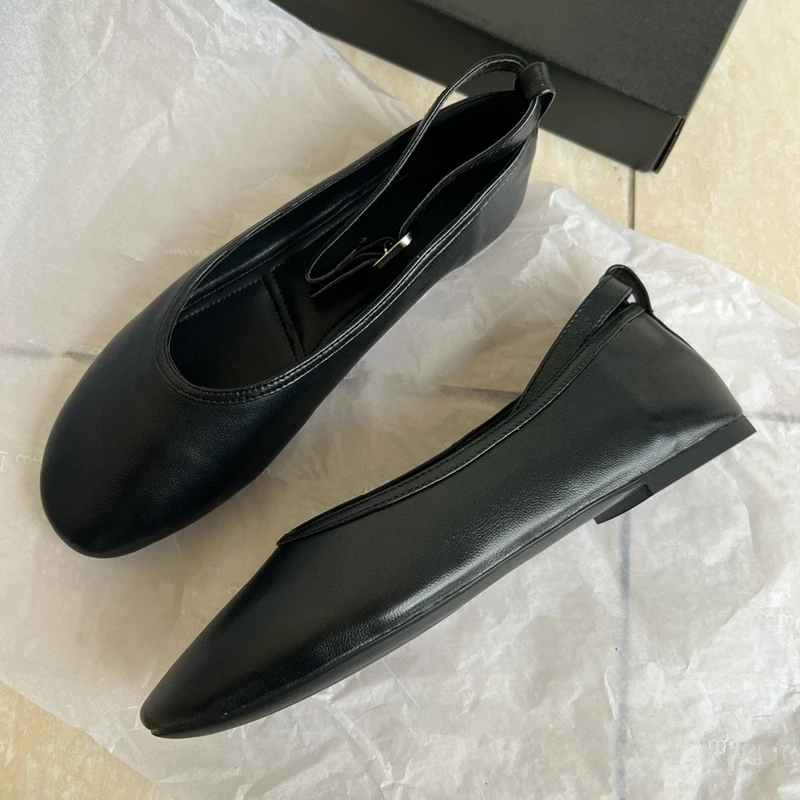 Withered Minimalist Fashion Ladies Commuting Flat Shoes Genuine Leather Slip-On Loafers Women Shoes French Mary Jane