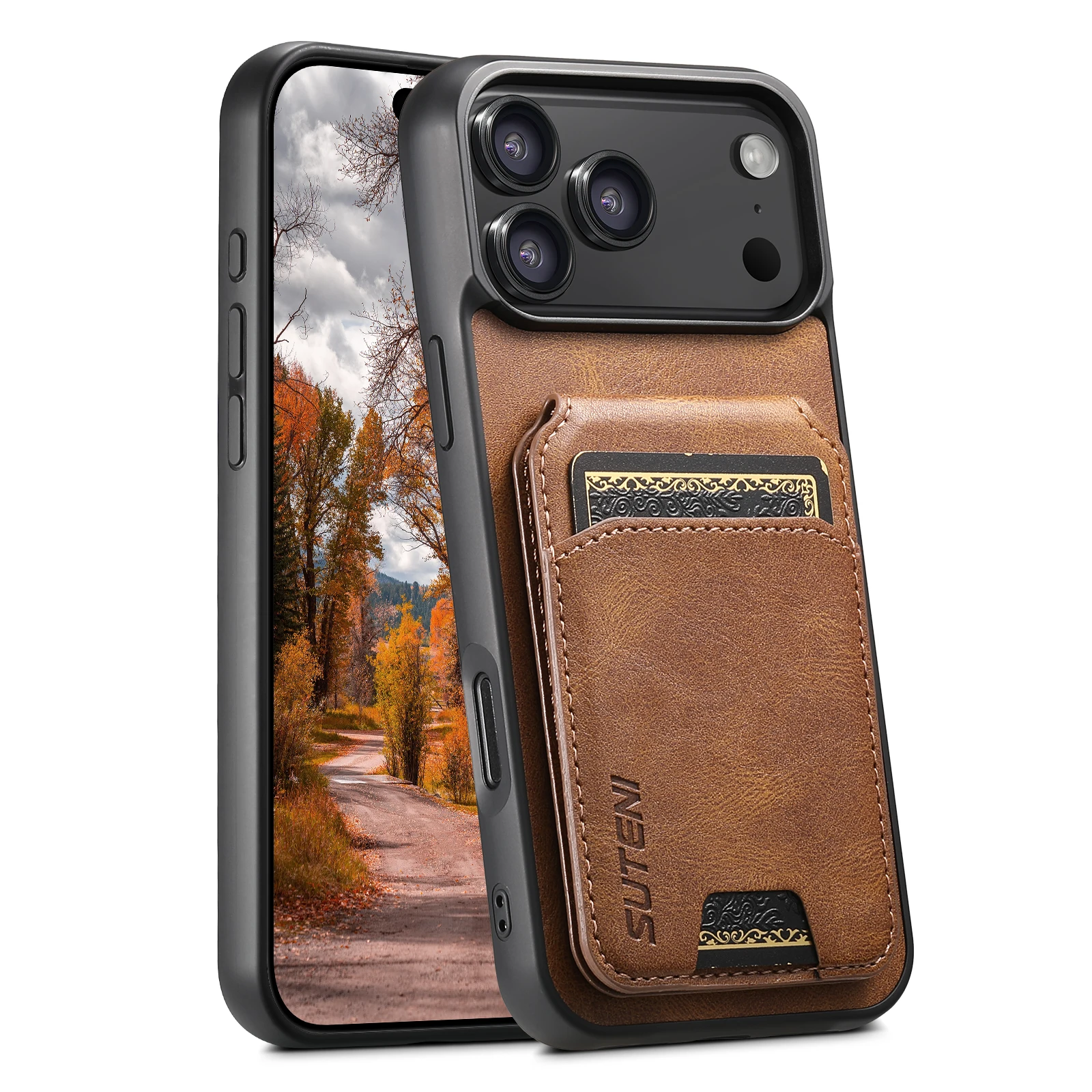 SUTENI Luxus Kunstleder Handyhülle mit glatter Oberfläche, Kartenhalter und Ständer für iPhone 17 Pro Max 17 Air 16 Plus 15 14 13 12 – Detail 21