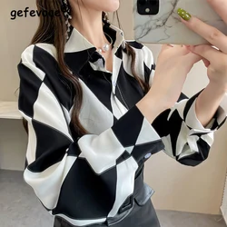 Camisa holgada de manga larga con botones para mujer, blusa informal de gran tamaño con solapa, Moda de Primavera y otoño, 2022