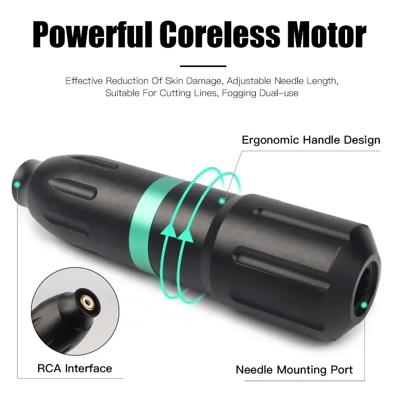 Tattoo Pen Powerful Coreless Motor Tattoo All-in-one Machine Interior Positioning Steel Ball Tattoo Pen RCA Interface Black