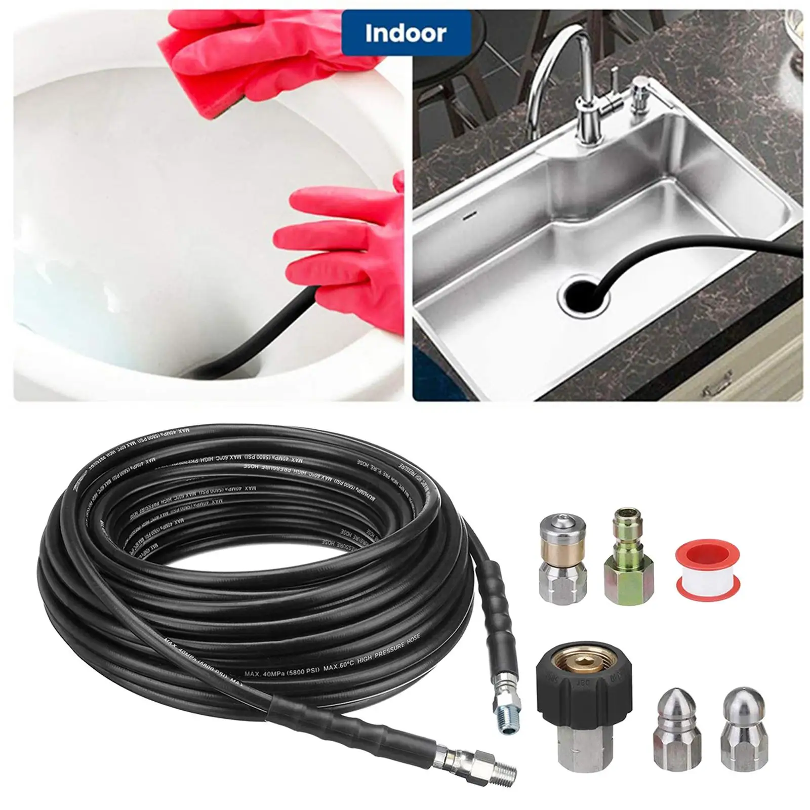 High Pressure Washer Sewer Drain Water Cleaning Hose Pipe Cleaner