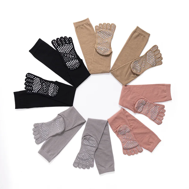 High Quality Cotton Knee Socks Five Fingers Anti-Skid Thigh Stockings Solid 5 Toes Grip Non-Slip Pilates Dance Sport Floor Sock