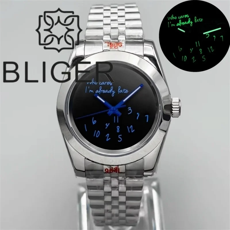 36mm39mm Customized Logo Men Watch 'Who Cares I'm Already Late' Dial Luminous NH35A Automatic Movement Sapphire Glass Waterproof