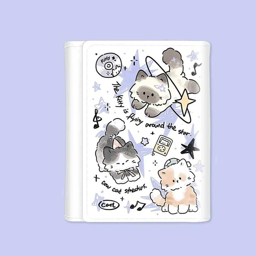 3 Folds Money Coin Purse Cute Kitten Dog PU Leather Credit Card Holoder INS Style Wallet Money Bag for Girls Students Gift