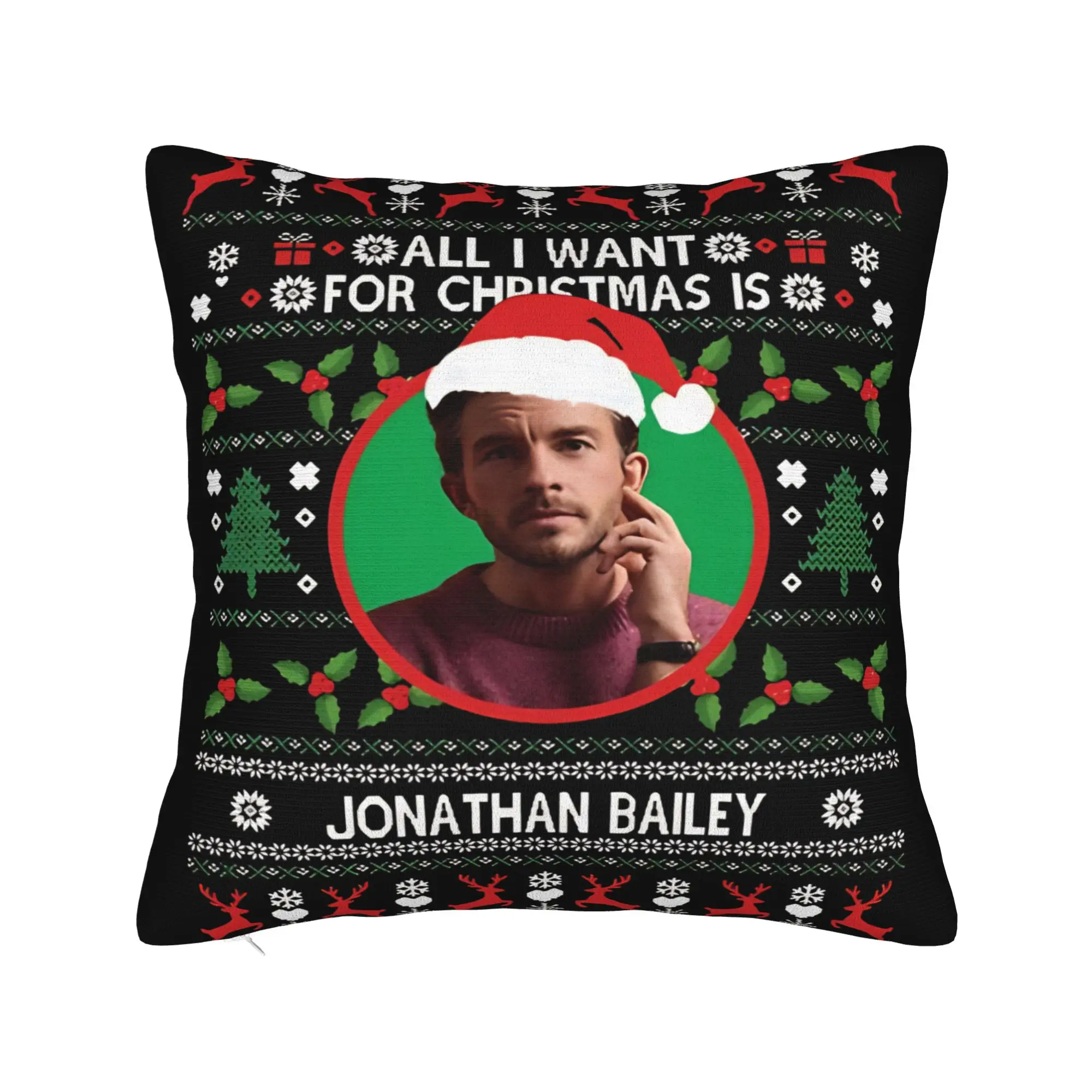 Funny All I Want For Christmas Jonathan Bailey Xmas Square Pillow Case  Cushion Cover  Zippered Decorative Pillowcase for Home