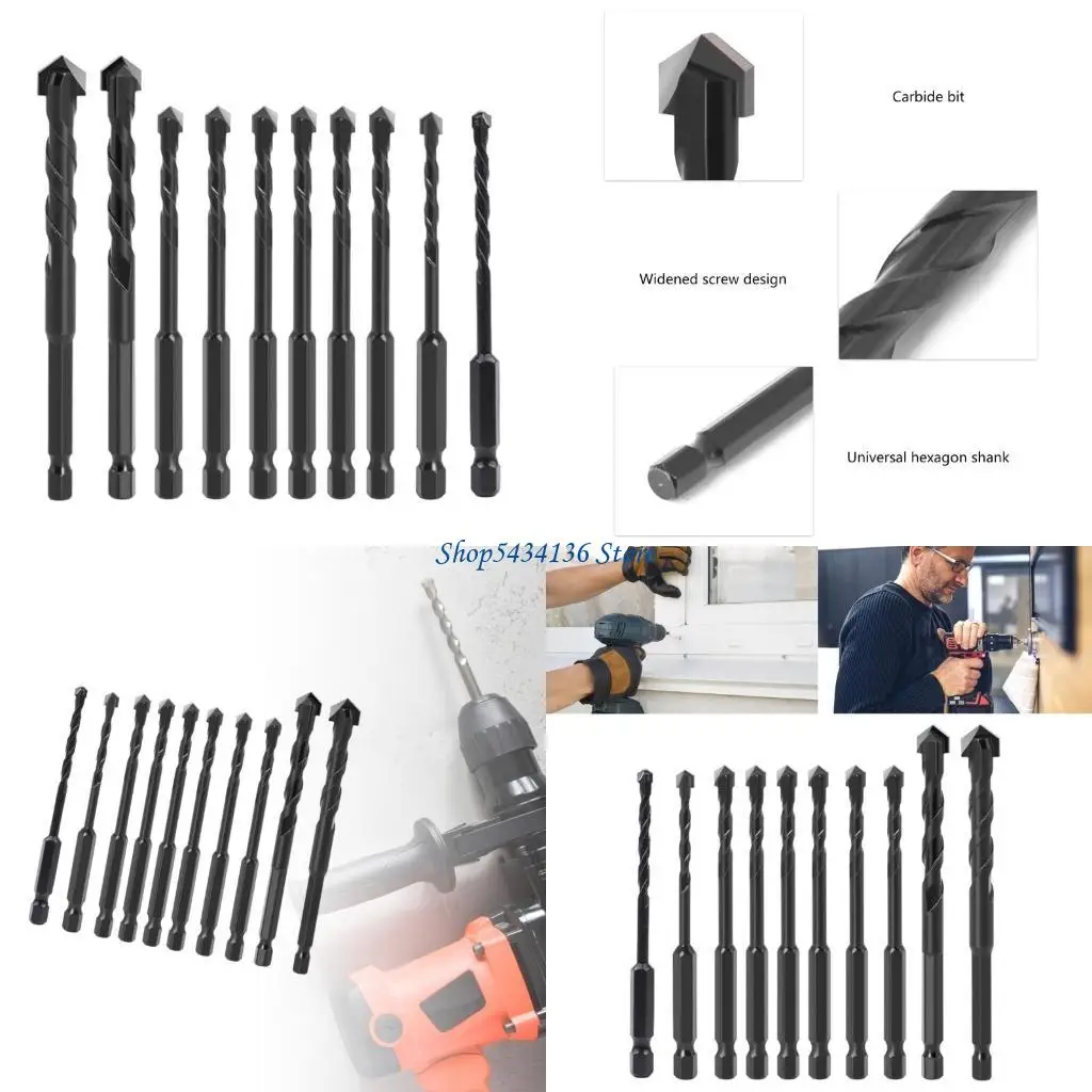 

H7ED 10PCS Гексагональные тренировочные биты карбид многофункциональный треугольный тренировка для стеклянной керамической