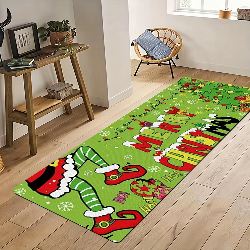 Assorted Xmas Themed Long Floor Runner Rug Festive Winter Santa Deer Gingerbread Elf Printed Decor Mat for Indoor Walkway Space view 2