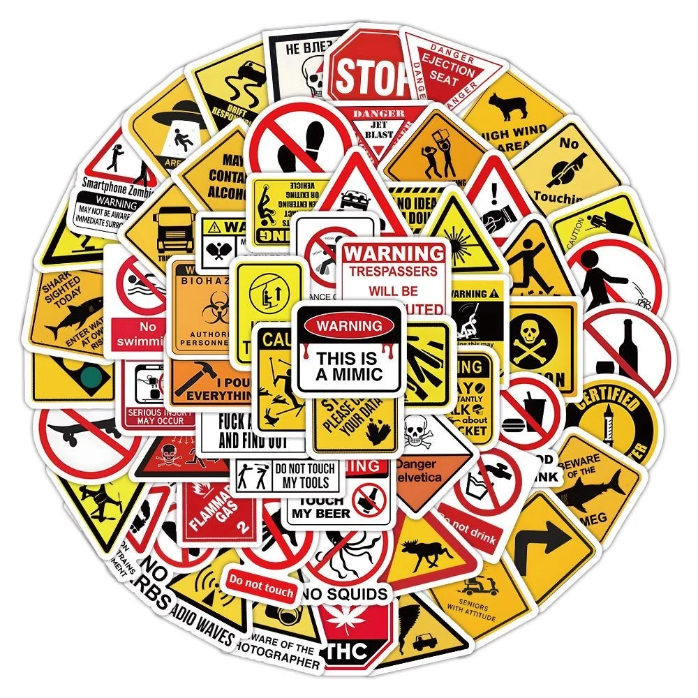 50/100PCS Warning Pattern Sign Stickers Pack DIY Skateboard Motorcycle Suitcase Stationery Decals Decor Phone Laptop