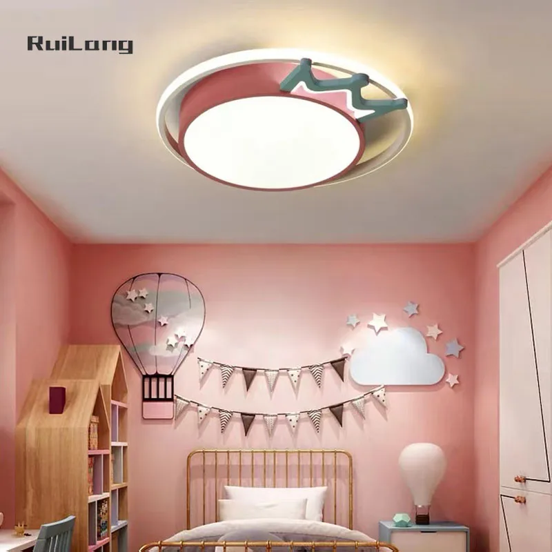 Kawaii Crown Ceiling Light For Girls Room Decor Pink Chandelier Kids Bedroom Princess Baby Cartoon Cute Plafon Led Ceiling Lamp