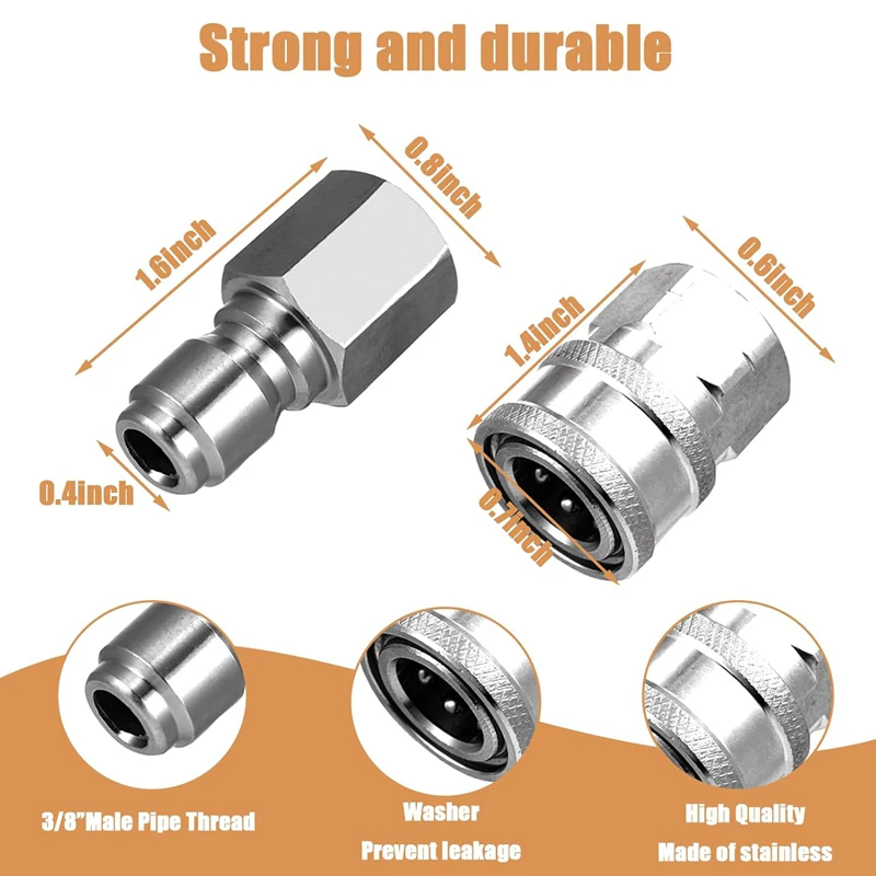 Accoppiatore per idropulitrice da 3/8 pollici spina a connessione rapida in acciaio inossidabile maschio e femmina raccordi a connessione rapida