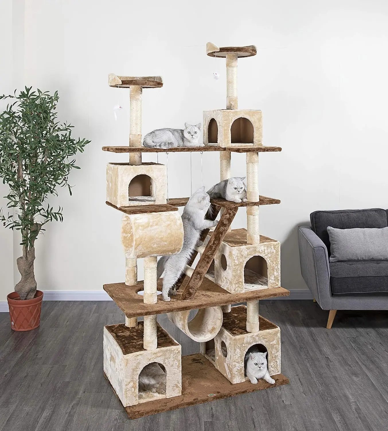 Muebles escaladores para casa de árbol para gatos con columpio