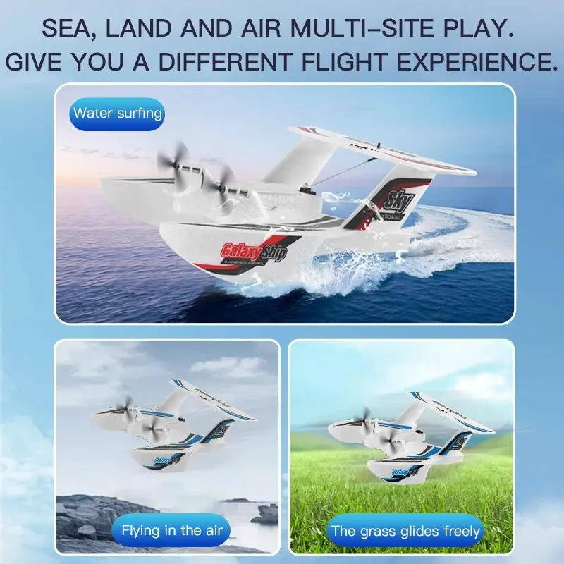 2.4G RC Plane Radio Remote Control Airplane RC Toys for Kids Blue Red EPP Foam Glider Gliding In Water and Sky