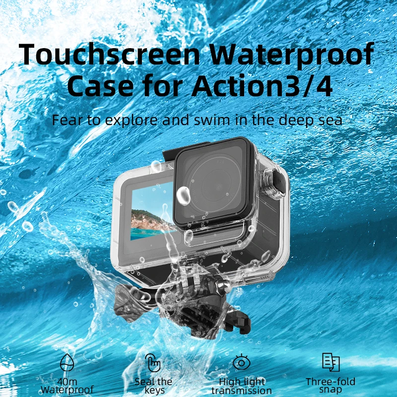 For DJI ACTION4 3 Waterproof Case Camera Diving Case 40 Meters Underwater Shooting Accessories