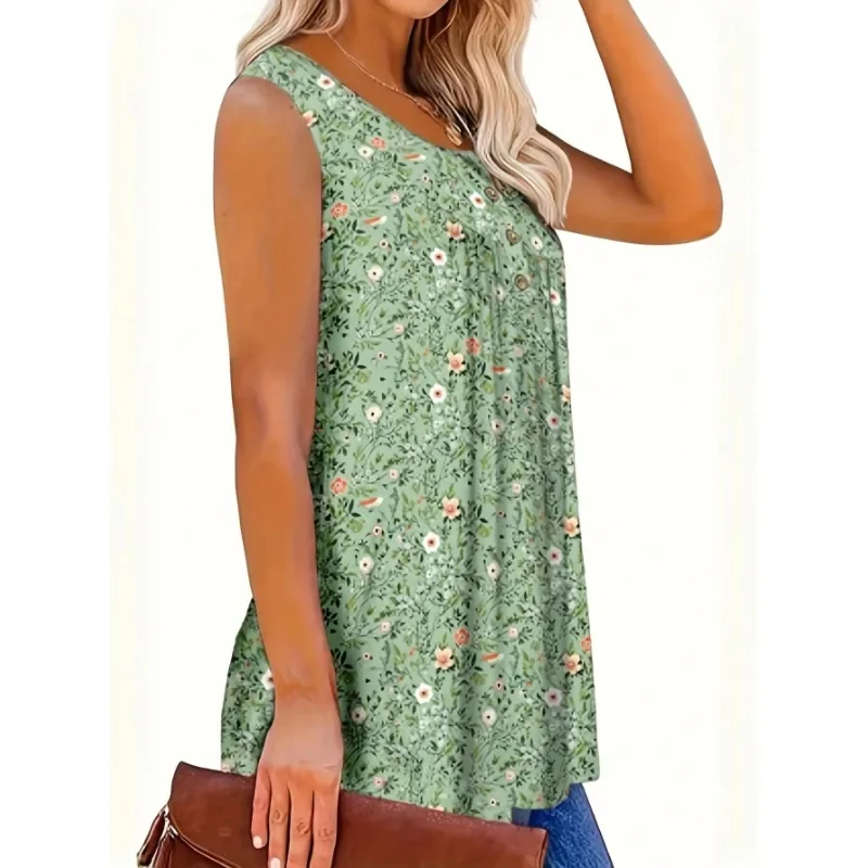 حجم كبير 1XL-5XL المرأة عادية كامل الجسم مطبوعة التنقل تنوعا زر حتى سترة بلا أكمام