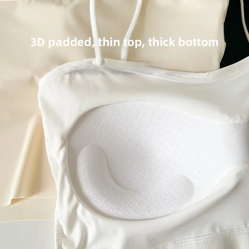 Thin Ice Silk Camisole Tank Top Women's Inner Wear Summer Sexy Integrated Bra Pad Vest Strapless Bustier Outerwear