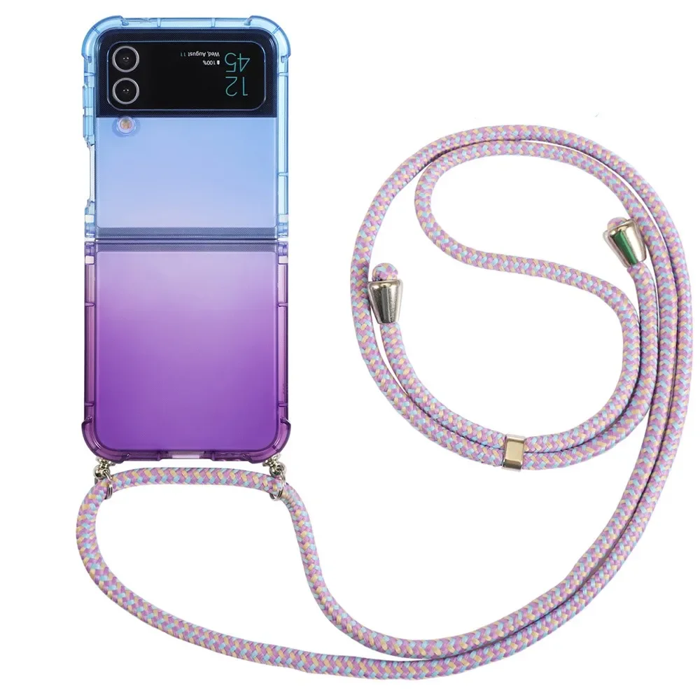 For Samsung Z Flip 6 4 3 5 Crossbody Lanyards Case Colorful Gradient Phone Case For Samsung Galaxy Z Flip 6 Necklace Strap Cover