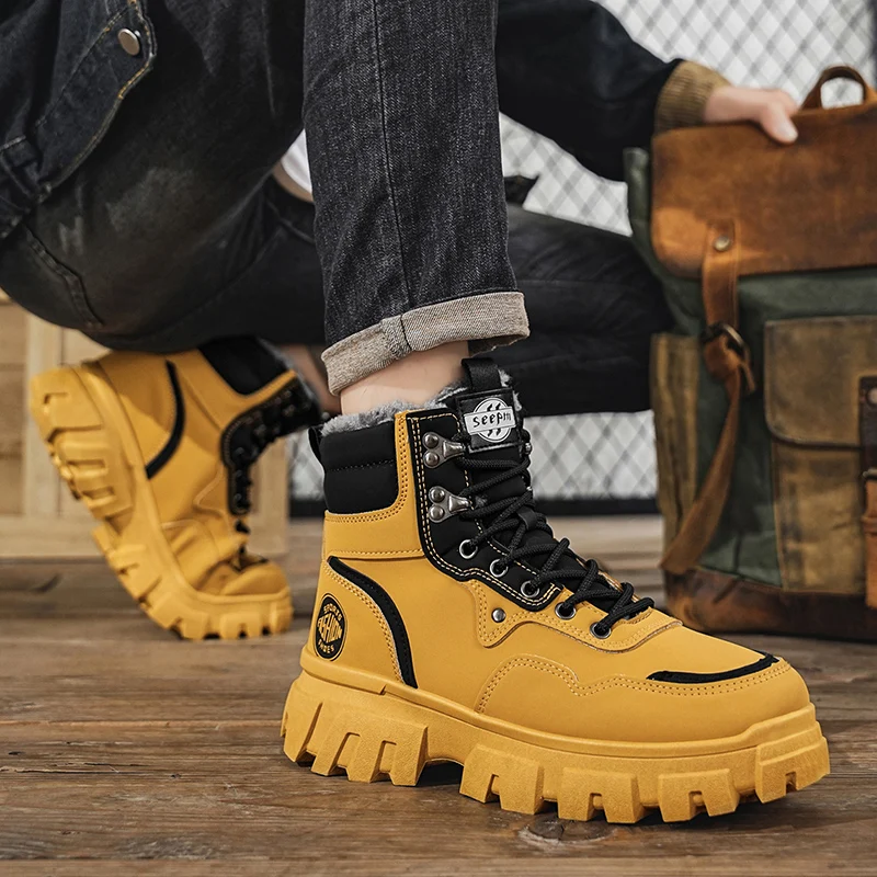 2026 Men's Winter High-Top Casual Sports Shoes Fleece-Lined Warm Snow Boots Outdoor Leisure Teenagers Cotton Shoes Rubber Sole