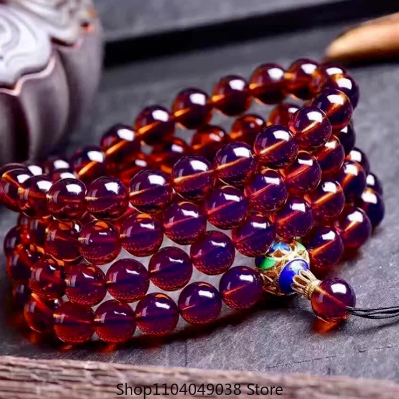 Natural Dominica Lamper 108 Buddha Beads Bracelet Violet Honey Wax Amber Beads Bracelet for Men and Women String Bracelet