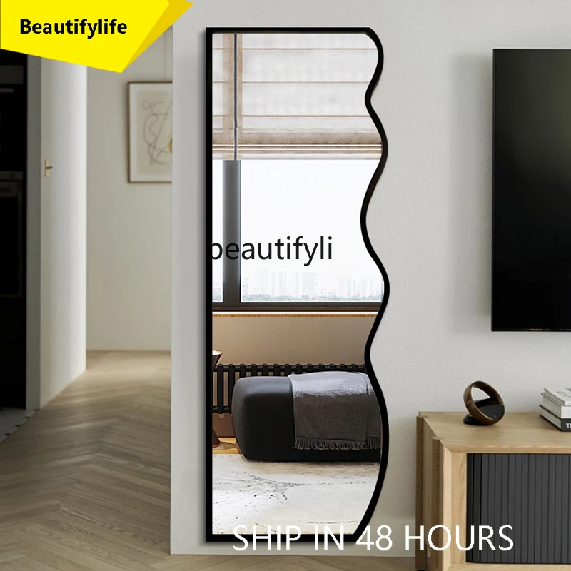 

A38 Nordic Floor Mirror Wave Irregular Full-Length Mirror Ins Style Art American Full-Length Mirror