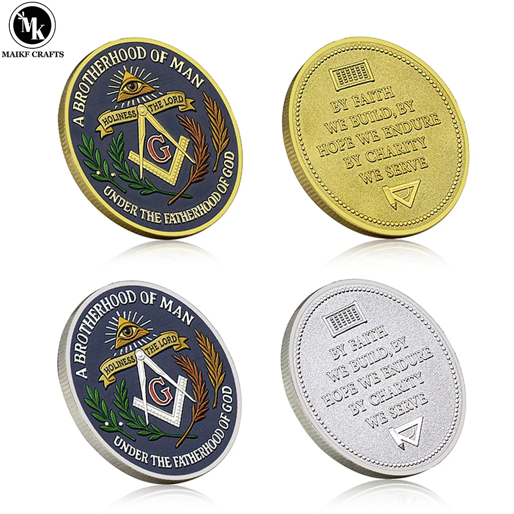 

Freemason Masonic Commemorative Coin Brotherhood of Man Metal Challenge Coin Collectible Souvenir Gift