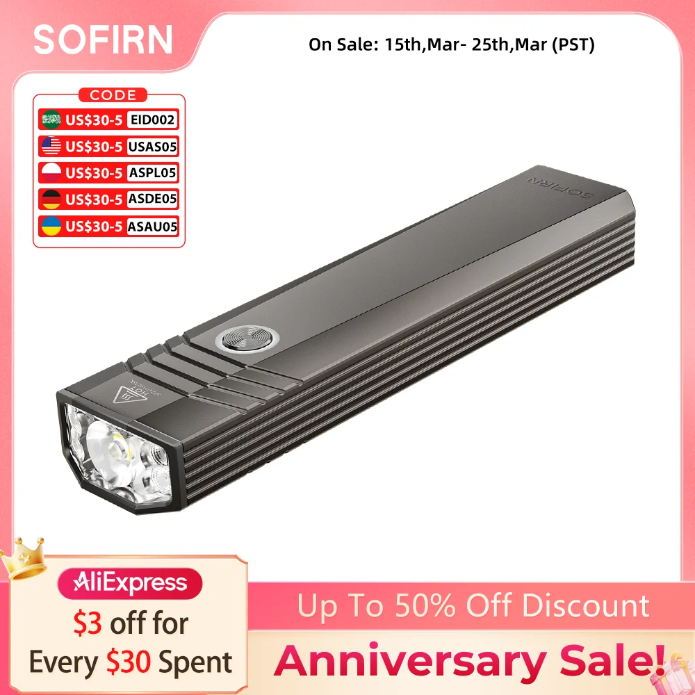 

SOFIRN ST1 Square Pocket Flashlight 1500lm 226m USB C Rechargeable Lamp 2100mah IPX7 Waterproof Light for Camping&Fishing
