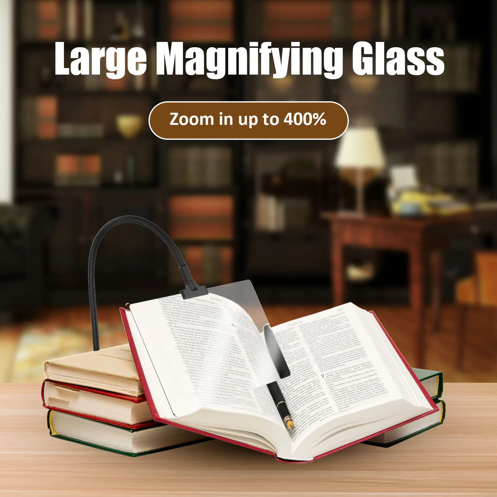 4X Magnifying Glass with Stand 10 x 6 Inches Large Full Page Magnifier Flexible Hands Free Desktop Magnifier for Reading Seniors