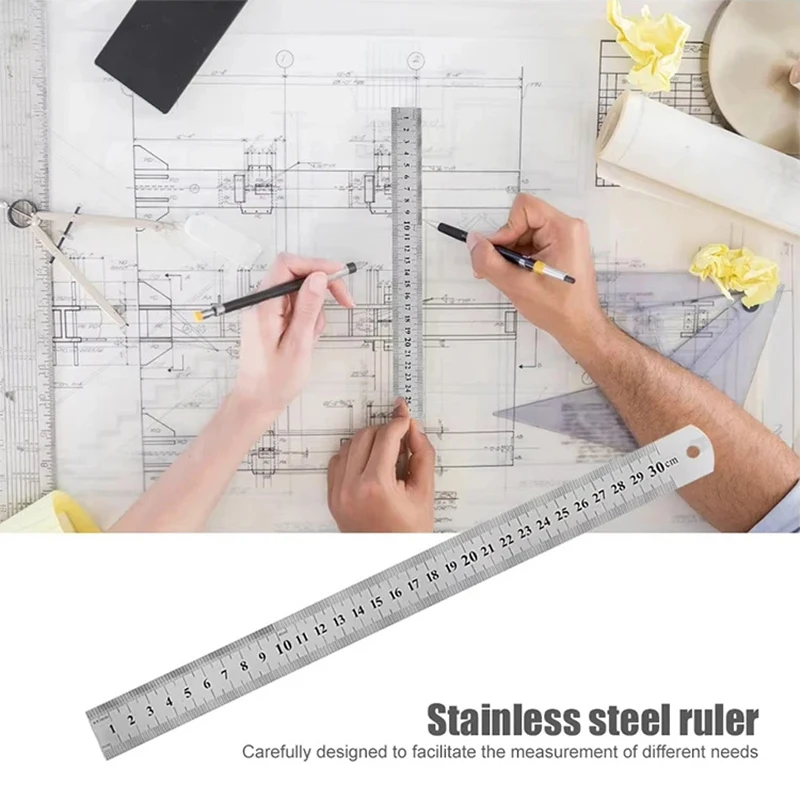 Stainless Steel Double-Sided Straight Ruler with Centimeter And Inch Scale Precision Measuring Tool for School And Office Suppli