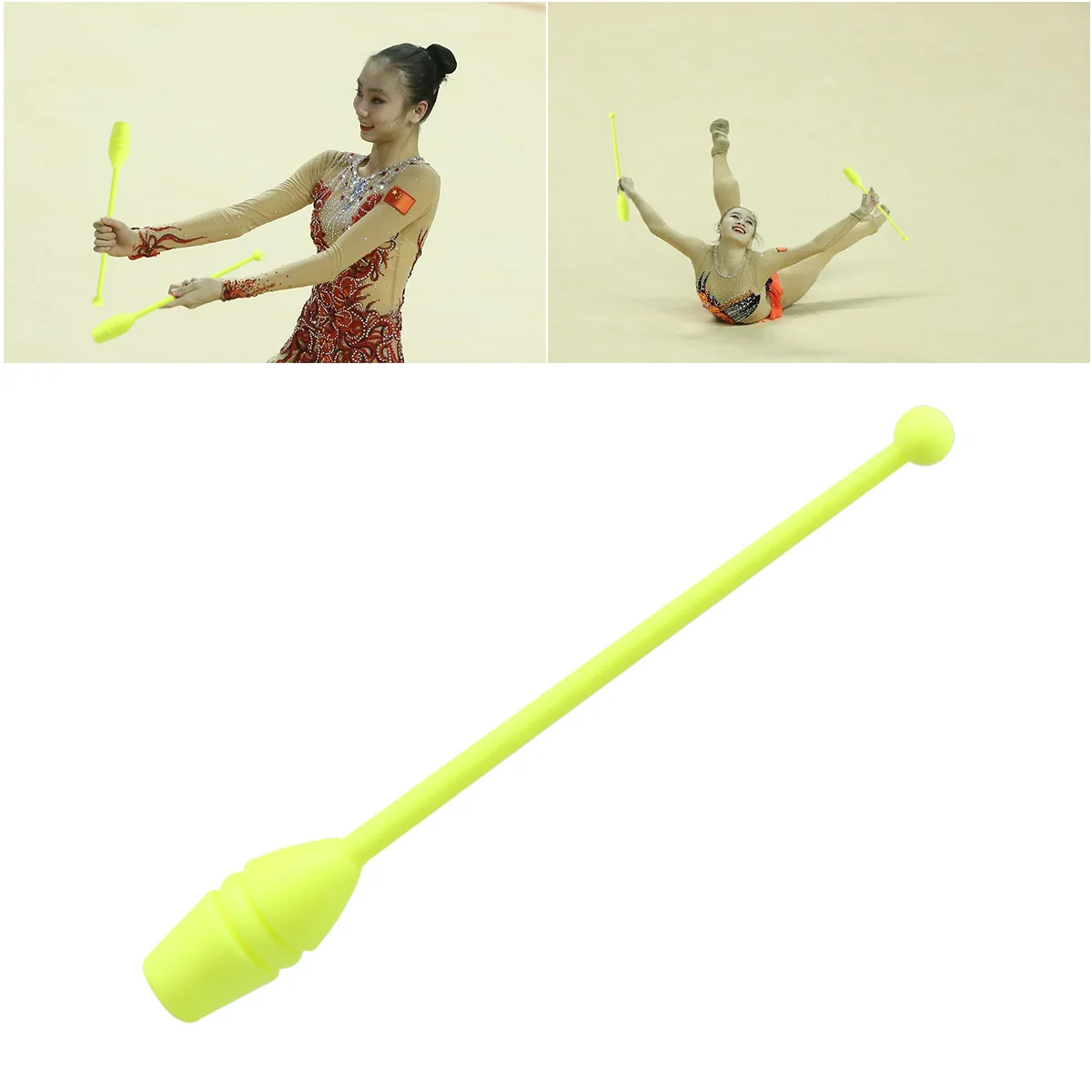 

1Pair Artistic Gymnastics Stick Yellow Thermoplastic Rubber Club Head Non-Injury Dance Fitness Sports Equipment Children Adults
