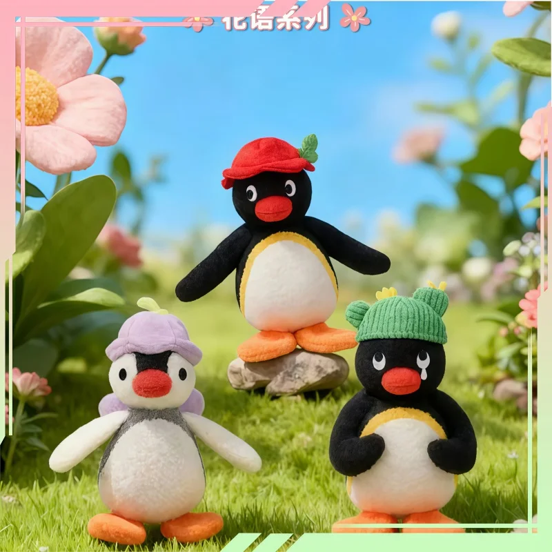 

New Genuine Cute Penguin Pingu Flower Language Series Plush Pendant Cute Pingu Pinga Penguin Wind Chime Flower Plush Doll Toys
