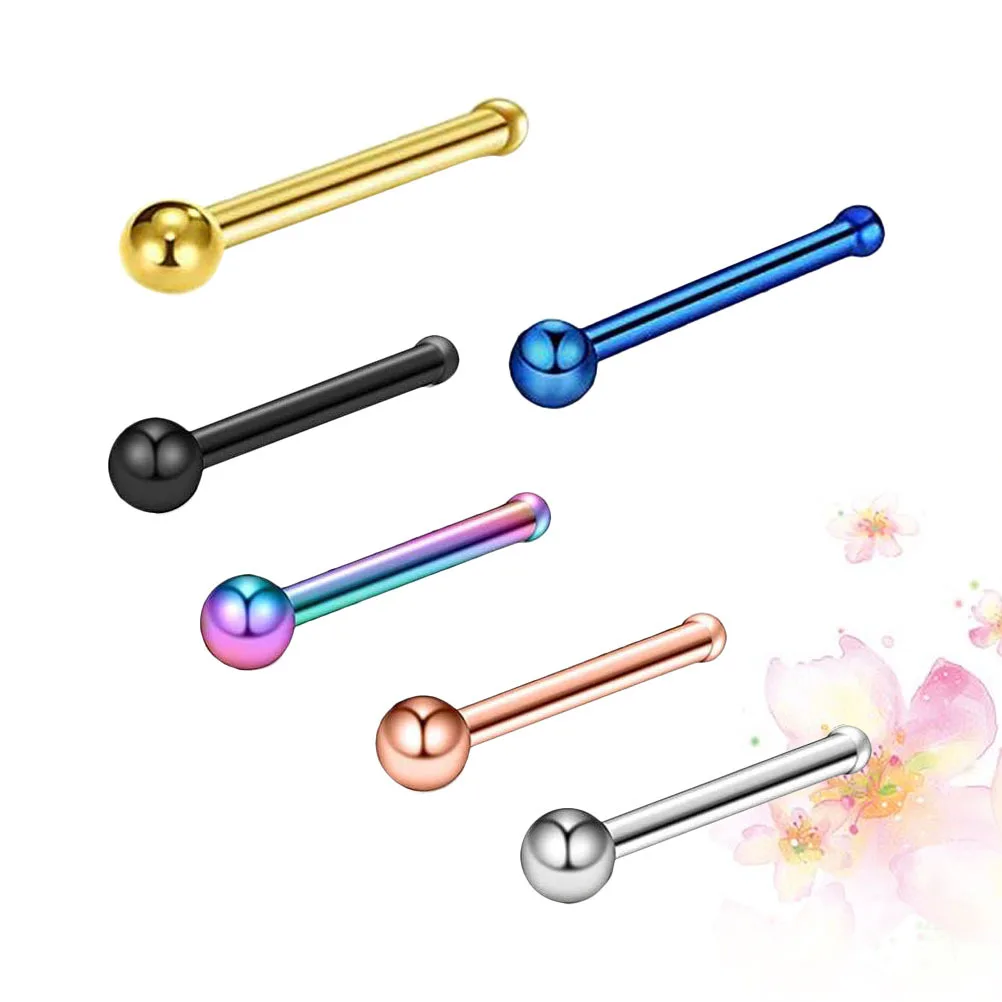 6 قطع من ترصيع الأنف المصنوعة من الفولاذ المقاوم للصدأ للجنسين، سطح أملس ناعم، مجوهرات أنيقة للجسم باللون الفضي والأسود الملون #4