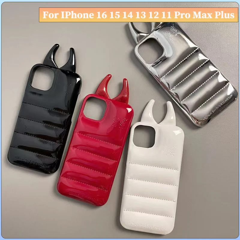 

Теплый зимний пуховик с коровьими рогами, чехол-пуховик Aurora для iPhone 16, 15, 14, 13, 12, Pro Max, чехлы для телефонов, противоударный чехол
