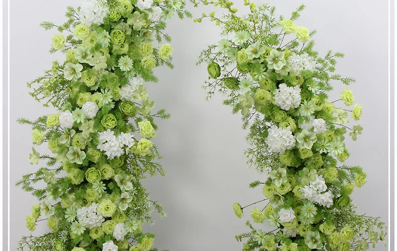 Künstlicher grün-weißer Blumenbogen aus Ochsenhörnern, Hintergrund für Hochzeitszeremonien, gewölbter Blumenrahmen, Arrangement für Party- und Eventdekoration. – Detail 1
