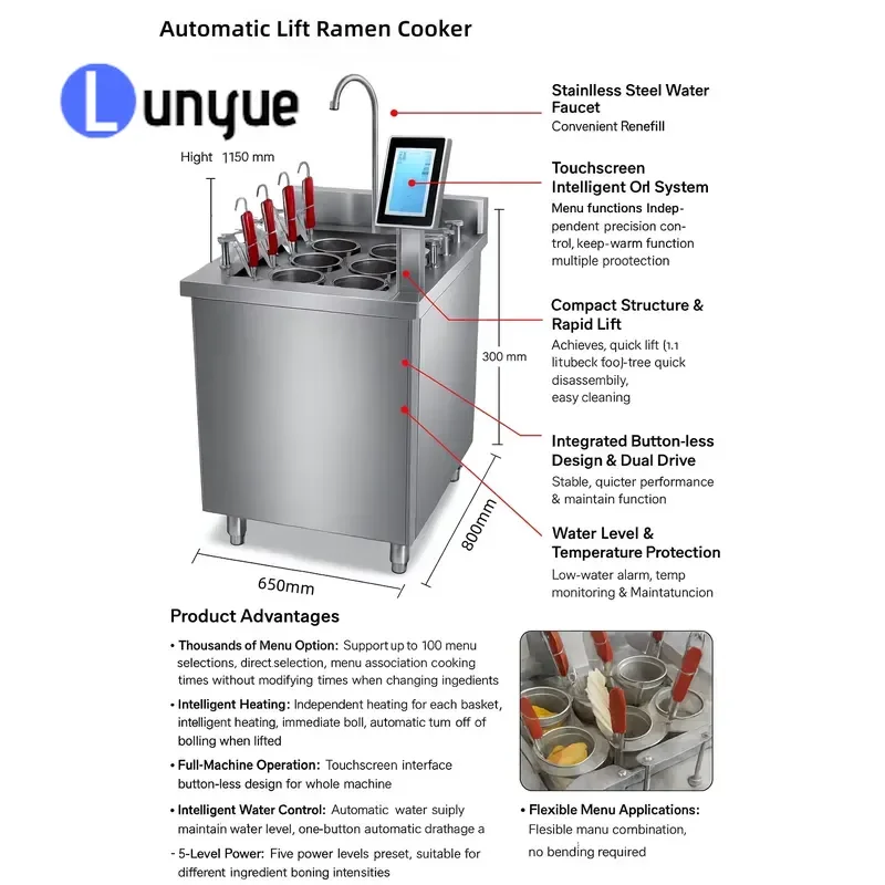 Automatic Lifting Stainless Steel Electric Gas Intelligent Control Cooking Pot Noodle Machine Double Layer For Kitchen