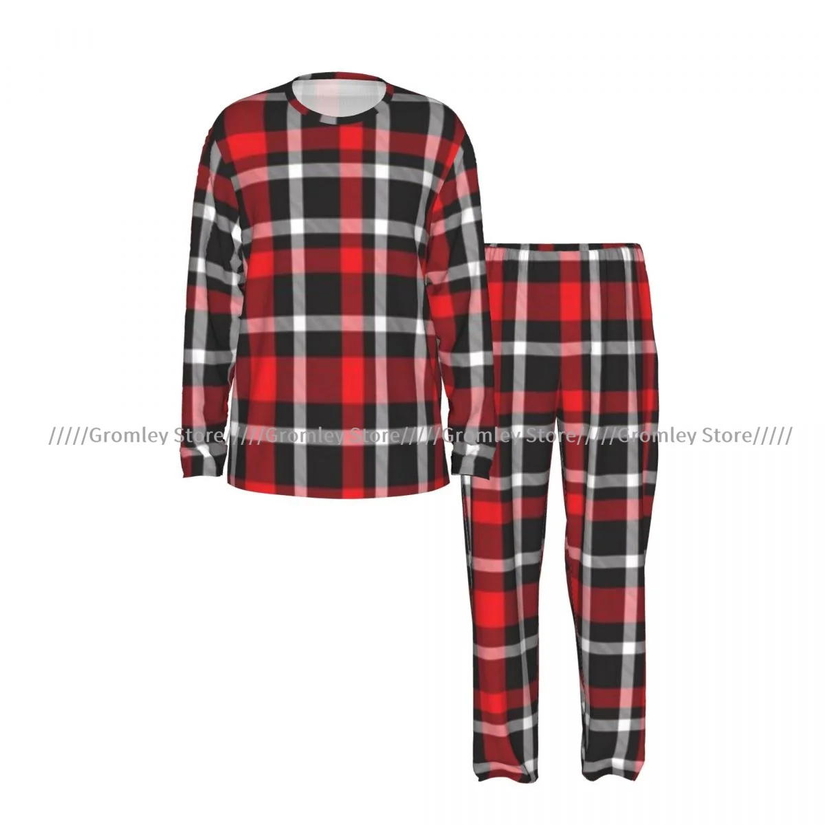 Men's Sleepwear Set Plaid Checkered, Tartan Pattern Long Sleeve Top and Long Pants Pajamas Male Home Loungewear Nightwear