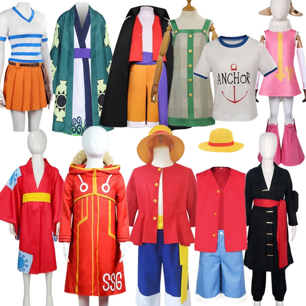 Luffy Cosplay infantil, Atlas Zoro, Nami Shanks, Chapelaria Tail, SSG Egghead para crianças, roupas para festa de carnaval, terno de Halloween