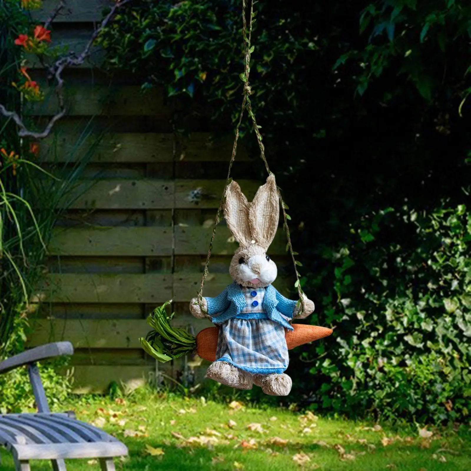 Easter Bunny Pendant Swing Bunny Figurine Hanging Rustic Swing Rabbit Hanging Ornament for Bedroom Office Ornament