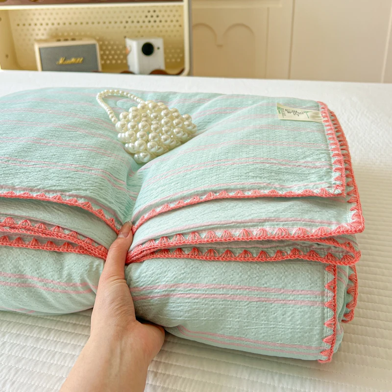 1pc Fresh Style Summer Duvet Single/Queen Size Embroidered Air Condition Quilt Soft Striped Printed 여름이불 Edredones Para Cama