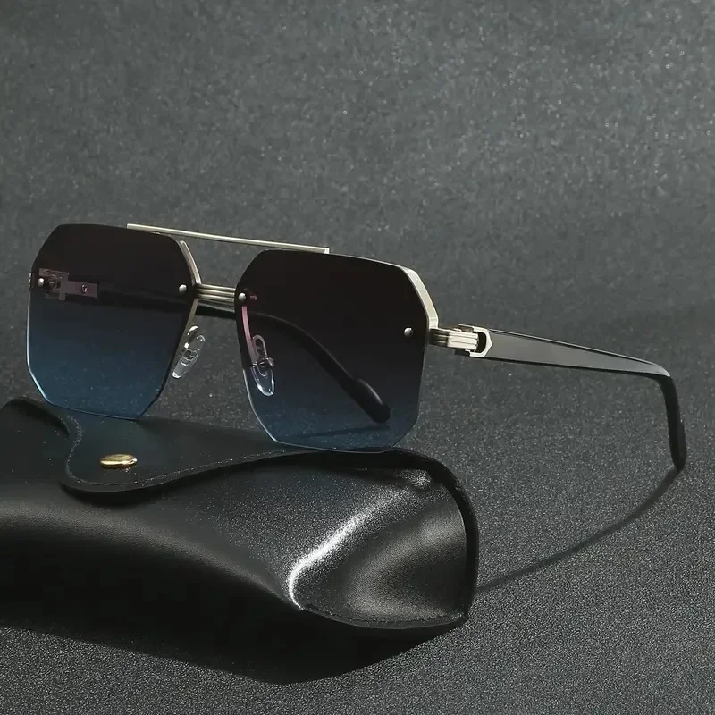 

Trendy Aviator Sunglasses for Mens Womens Retro Double Bridge Metal Driving UV400 Outdoor Eyewear Semi-Rimless Lentes De Sol