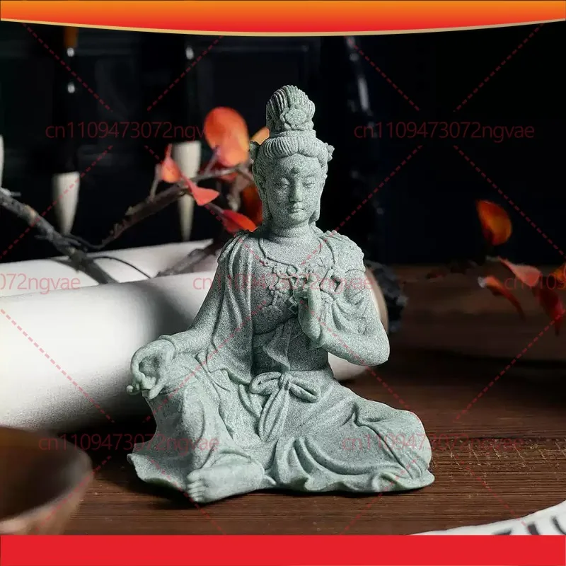 Miniature Guan Yin Statue Buddha Figure Stone Meditating Zen Fish Aquarium Tank Desktop Kwan Yin Chinese Feng Shui Gifts Decor