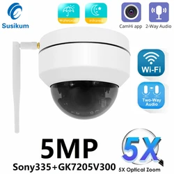 Cámara IP PTZ de 5MP con WIFI, lente de Zoom 5X, Audio bidireccional, impermeable, domo de velocidad, cámara de seguridad inalámbrica, aplicación CAMHi