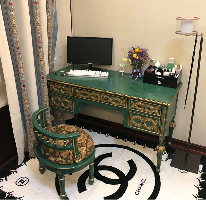 A Study European Simple Desktop Office Computer Table And Chairs Retro Green Writing Desk